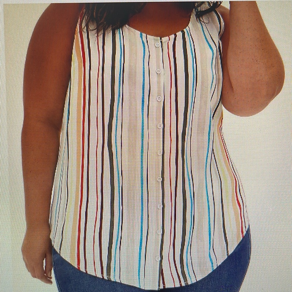 NWT TORRID Multi Stripe Twill & Ivory Knit Back Button Front Tank